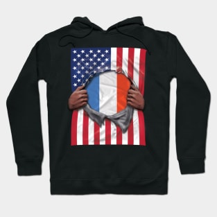 France Flag American Flag Ripped - Gift for French From France Hoodie